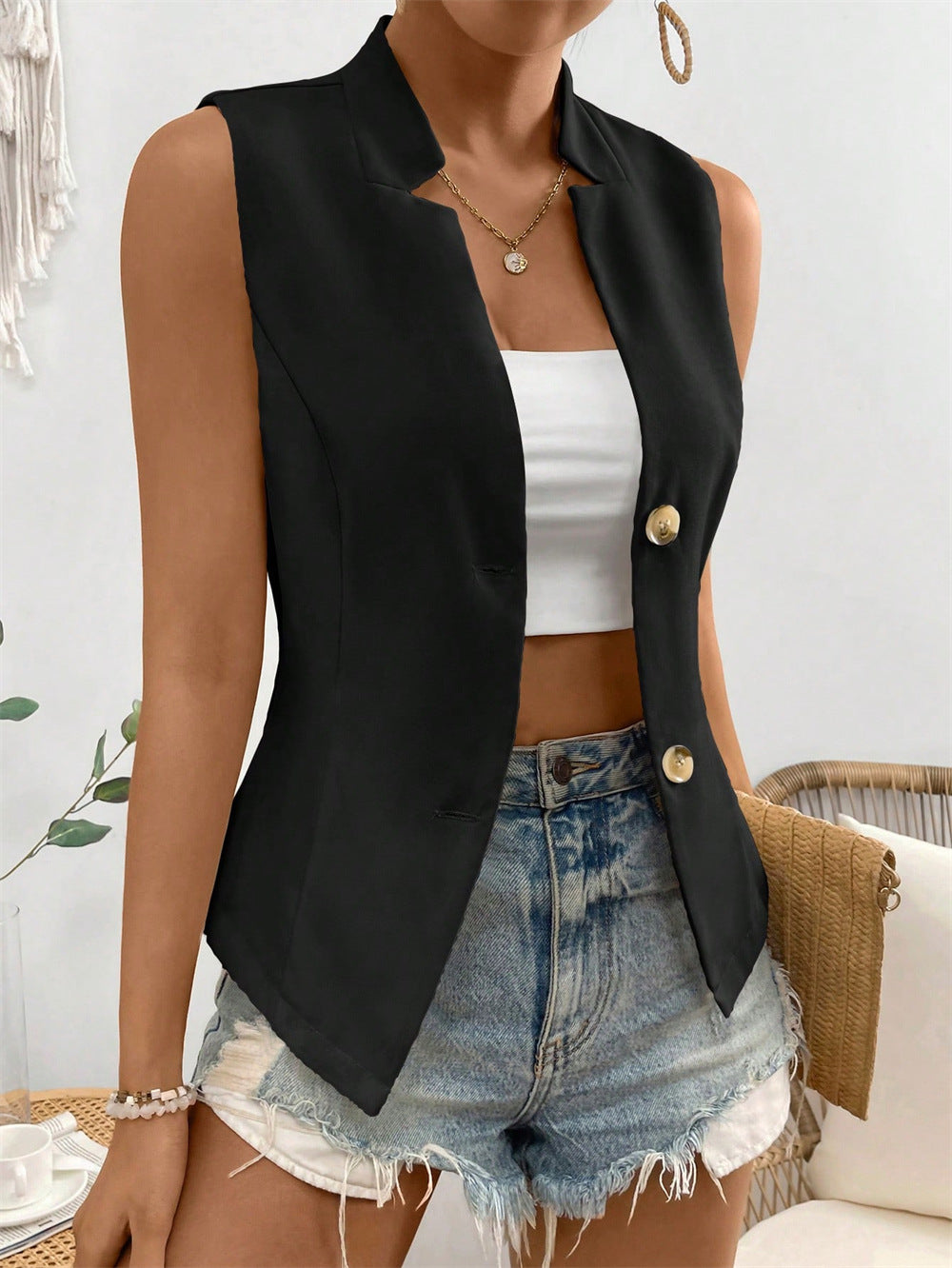 WW | Ärmelloses Blazer Top Mit Knöpfen Für Damen