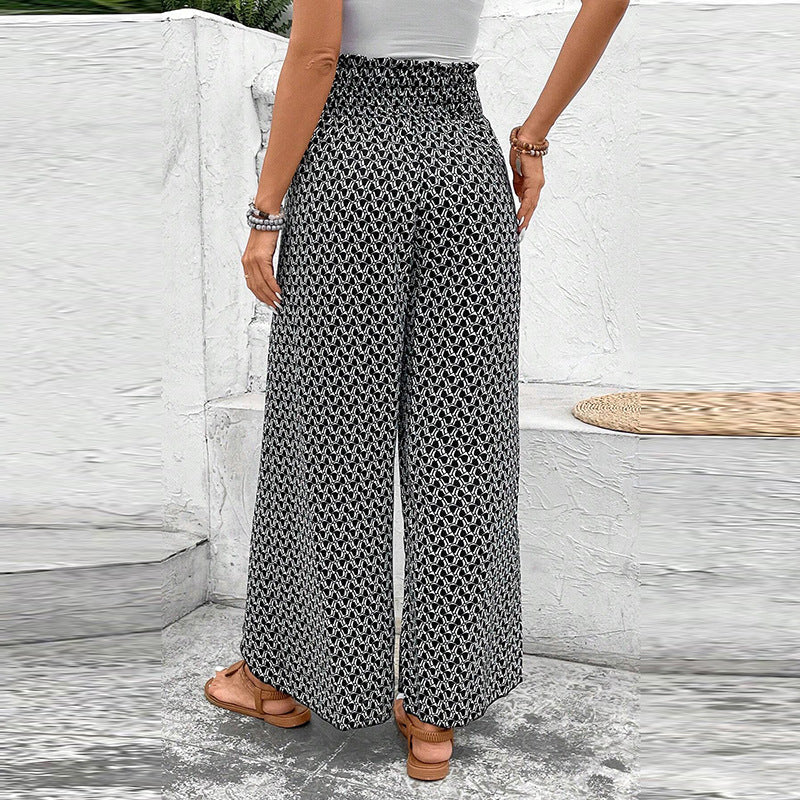 Damen weite Sommerhose mit floralem Muster und elastischem Bund WW