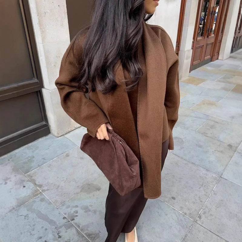 Women's Oversized Jacket with Elegant Cut and Matching Scarf WW