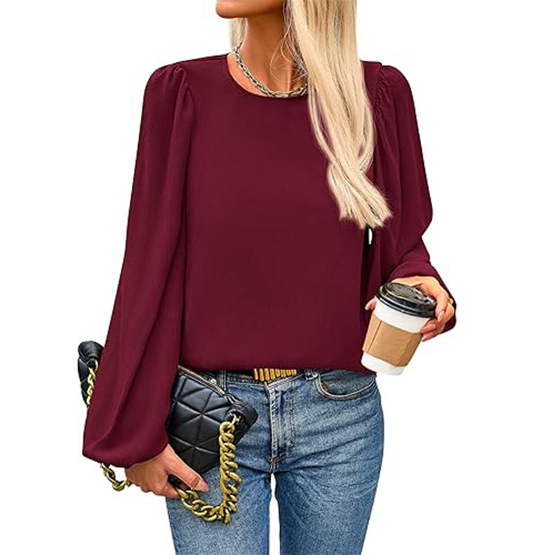 Damen Bluse mit angeschnittenen Ärmeln und eleganten Puffärmeln WW