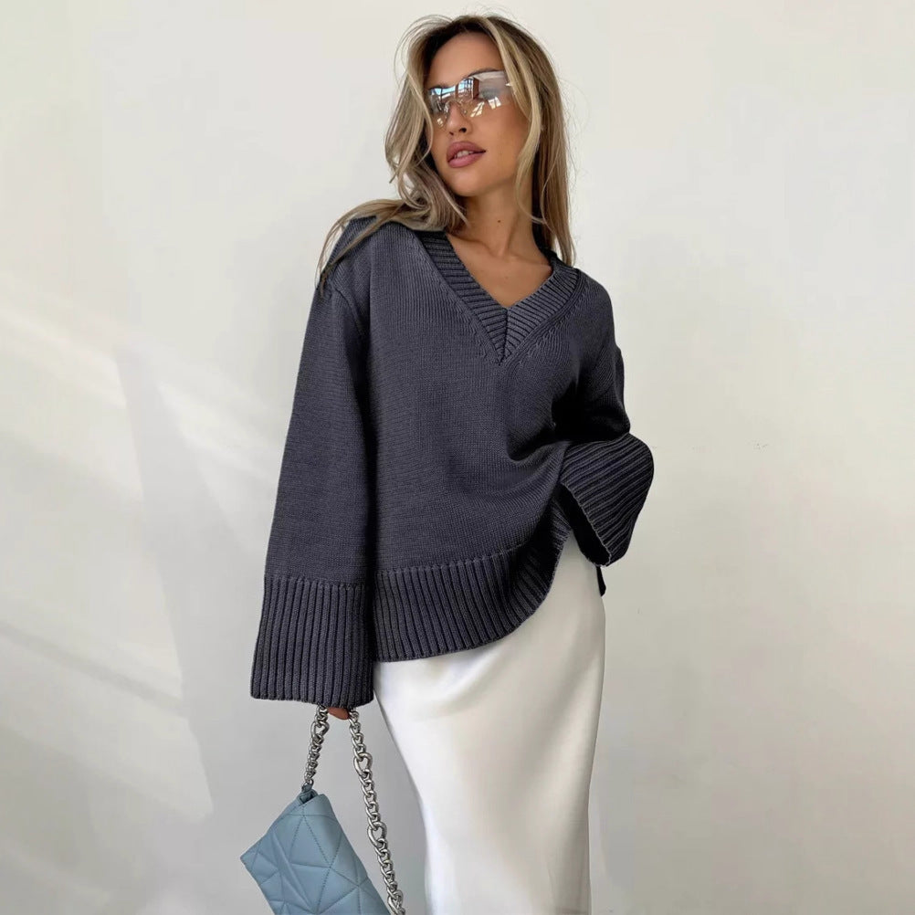Damen V-Ausschnitt Pullover mit luxuriösem Strickmuster WW
