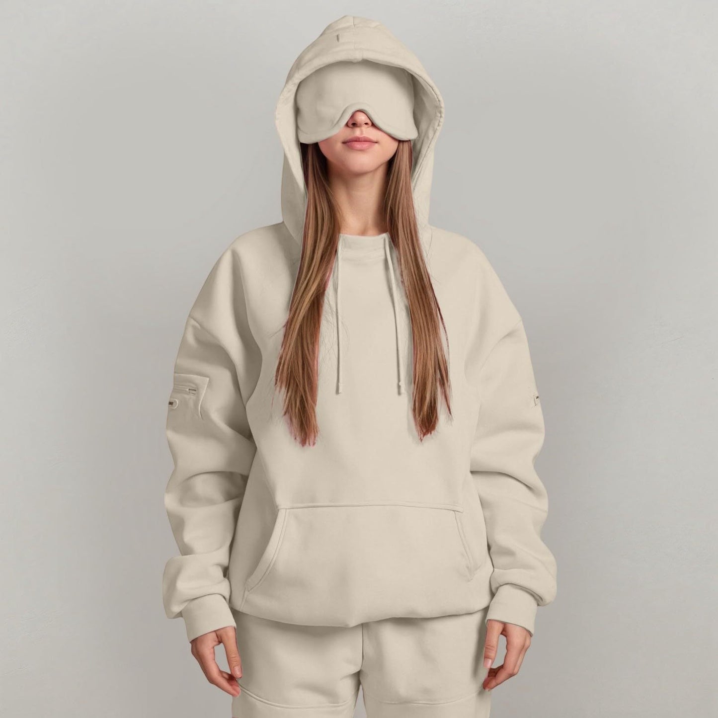 Women's Cuddly Oversized Hoodie with Integrated Eye Mask WW