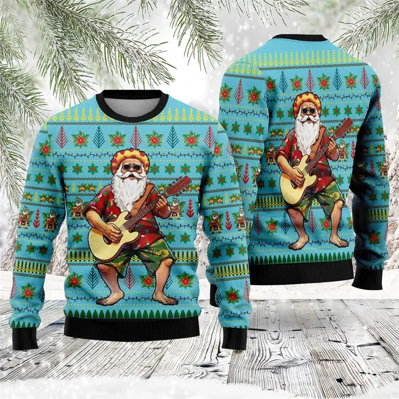 WW | Buntes Santa Claus Cartoon Druck - Schwarzer Feiertags-Icon Pullover