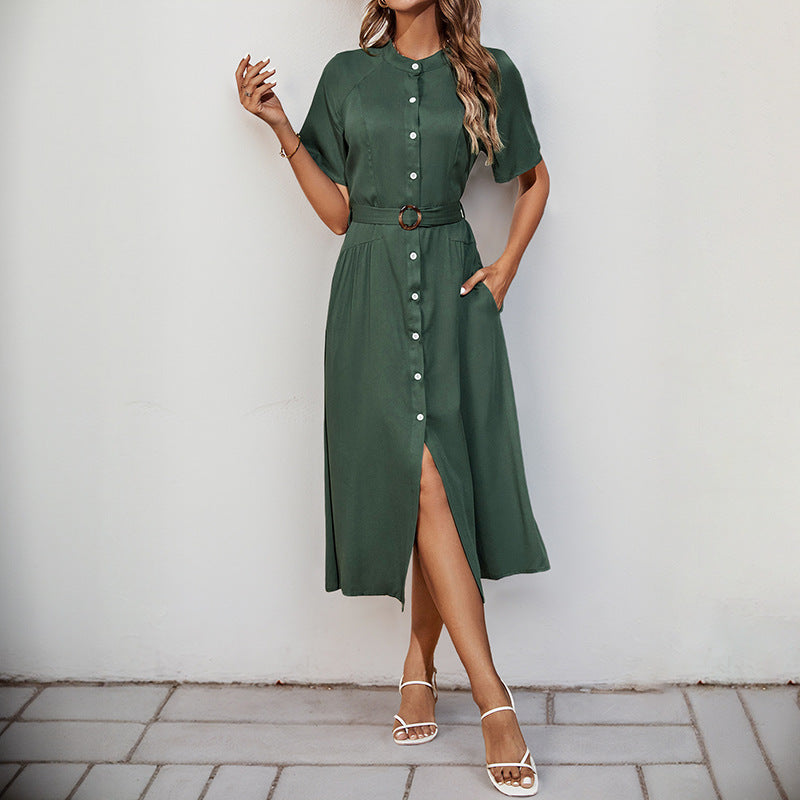 Damen Midikleid mit elegantem Knopfdetail und schmalem Taillengürtel WW