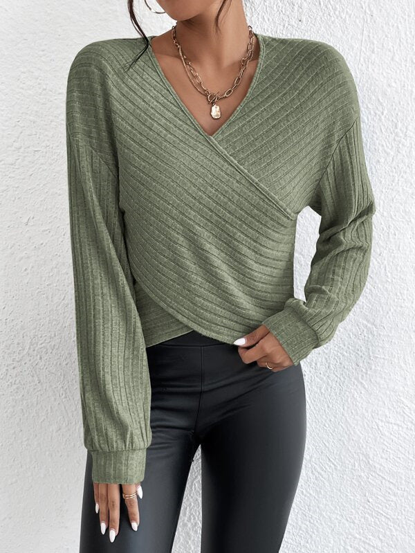 WW | V-Ausschnitt-Crossover-Pullover Für Mühelosen Stil Für Frauen