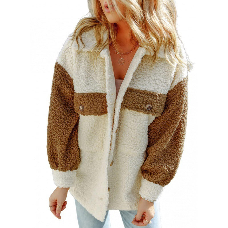 WW | Damen Teddy Jacke mit Kontrastärmel