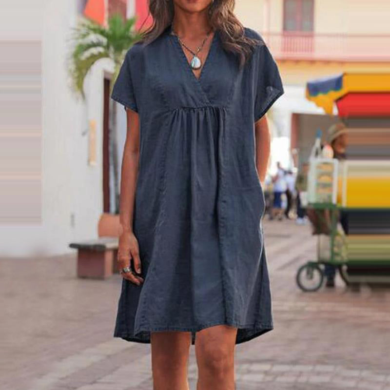 Damen Freizeitkleid mit lockerer Passform und modischem V-Ausschnitt WW