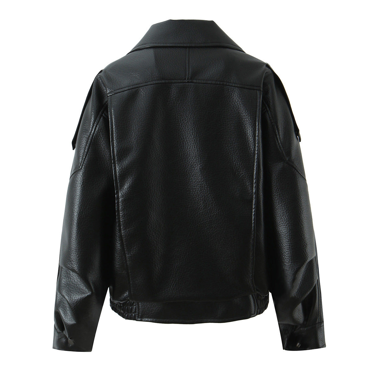Damen lässige Kunstleder Bikerjacke mit praktischen Taschen und elastischem Bund WW