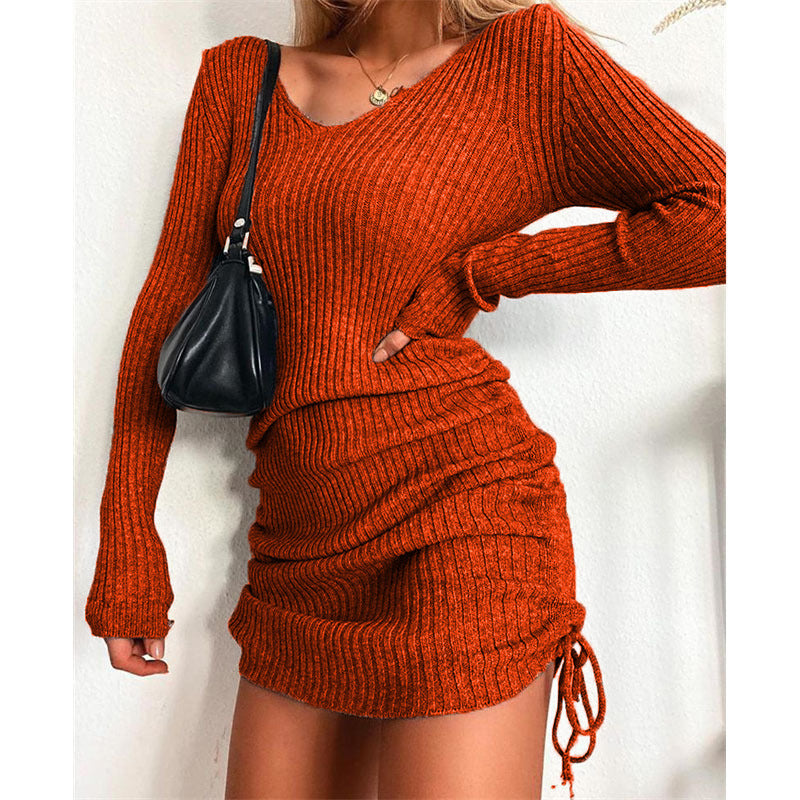 Damen figurbetontes Strickkleid mit raffinierten Rüschendetails WW