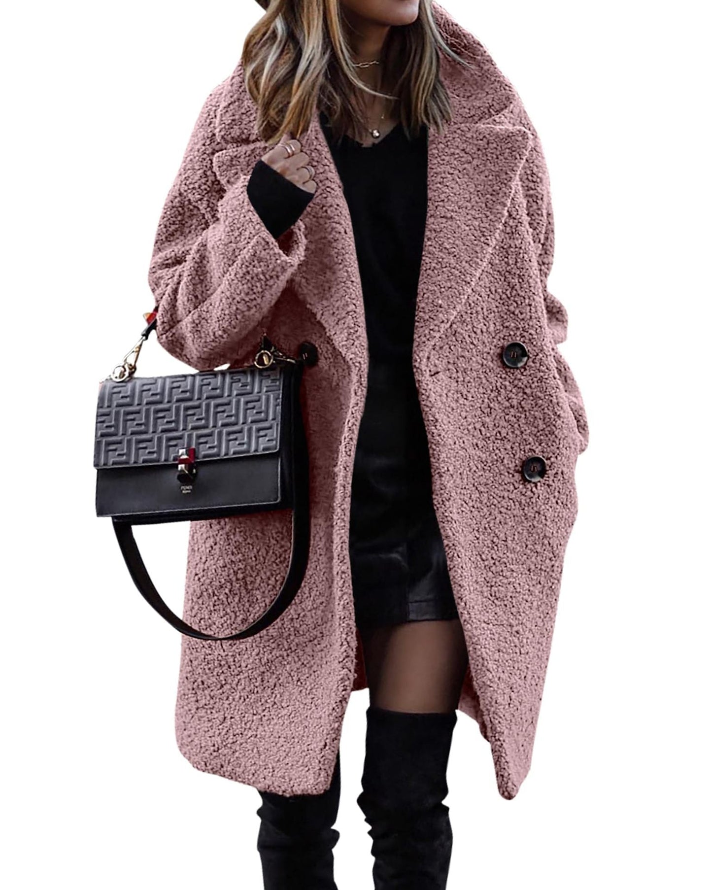 WW | Long black plush coat for a warm style