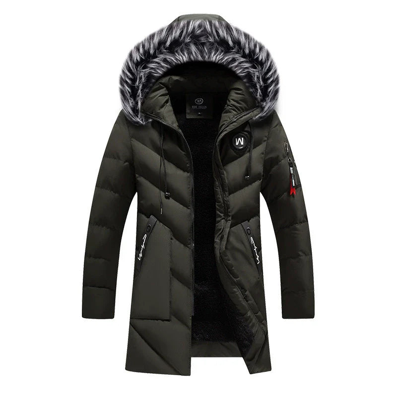 Men's Quilted Winter Jacket with Detachable Faux Fur Collar and Practical Pockets WW