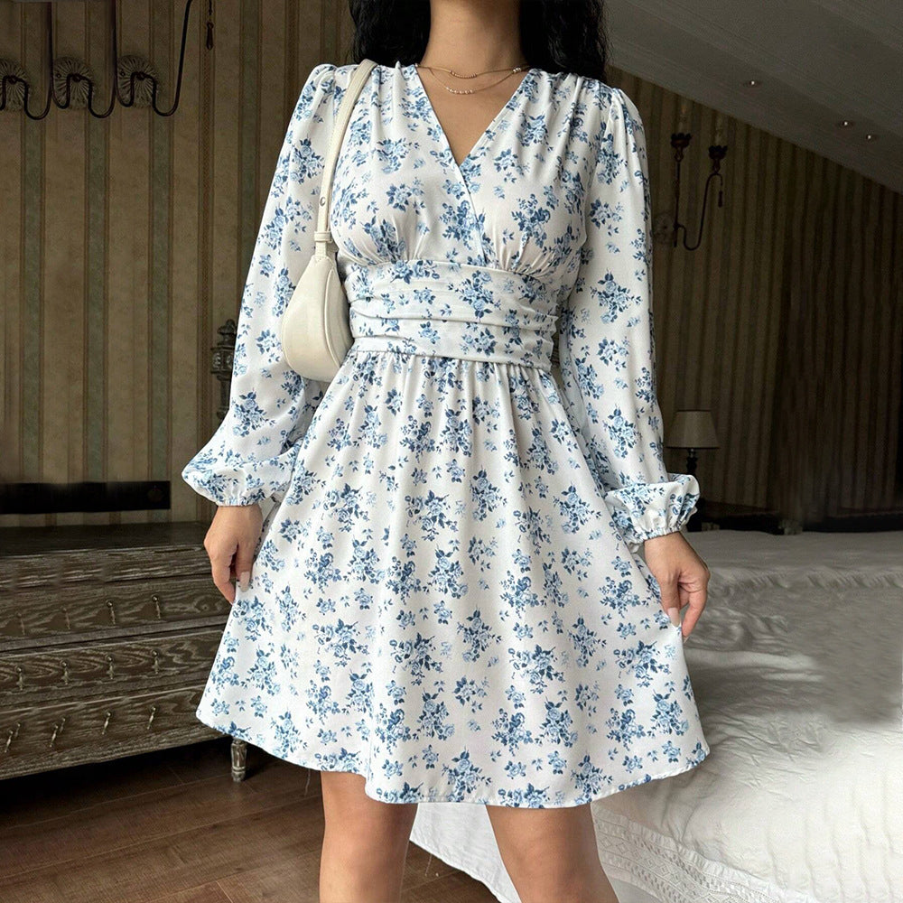 Damen florales Wickelkleid mit langen Ärmeln W&W