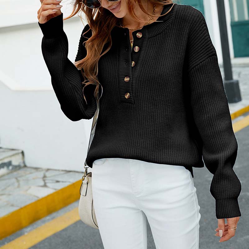 WW | Klassischer Pullover Aus Einfarbigem Strickstoff