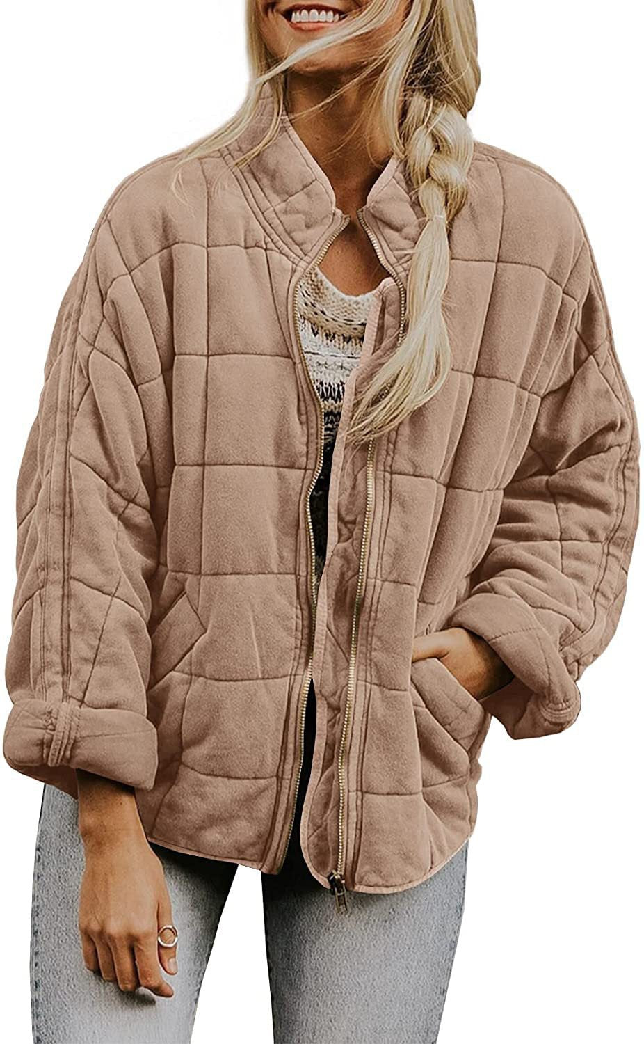Women's Quilted Hooded Jacket with Zipper and Pockets WW