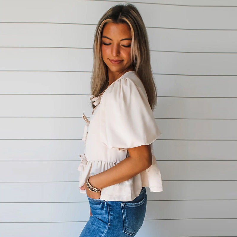 Ladies' Blouse with Ruffles and Tie Straps WW