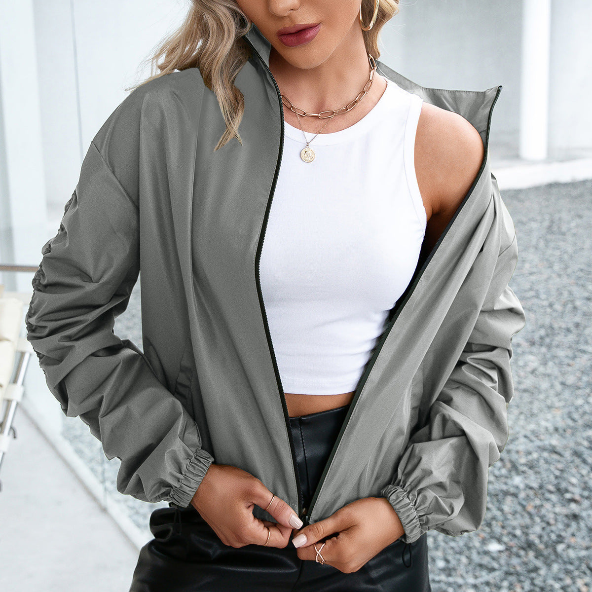 WW | Women's Jacket – Lightweight and Casual – Water-Repellent – Front Zipper – Elastic Cuffs