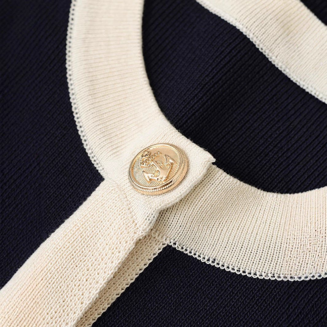 Damen Kurzarm Strickoberteil mit dekorativen Knöpfen und modernem Design WW