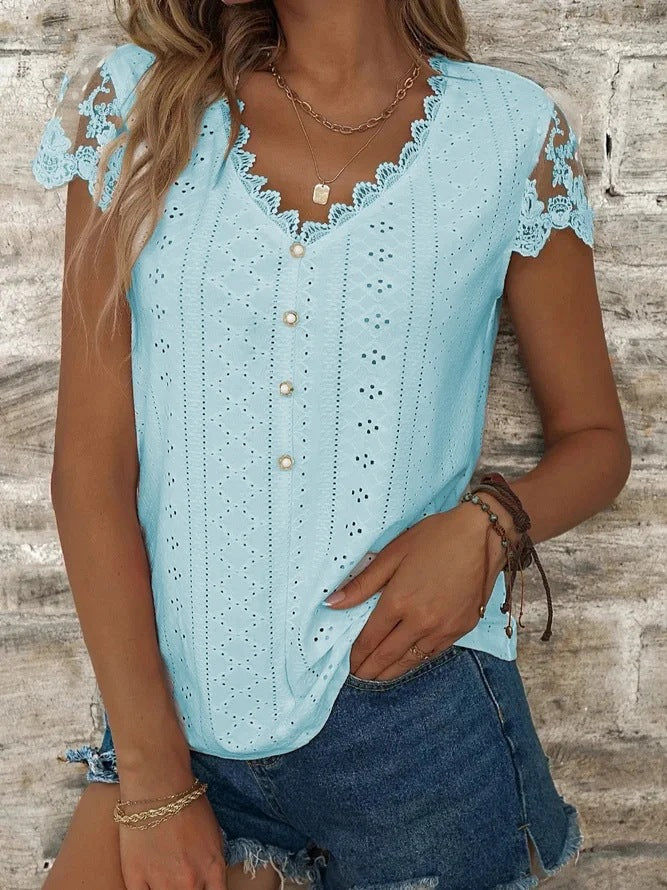 Women's blouse with romantic ruffles and unique broderie anglaise WW