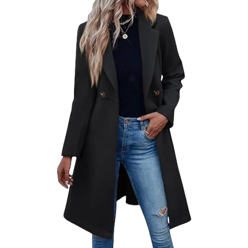WW | Damen Elegante Wickelmantel Doppelte Knöpfe Liste