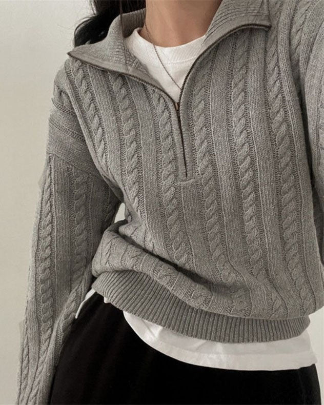 WW Vintage Turtleneck Zipper Twist Knit Sweater