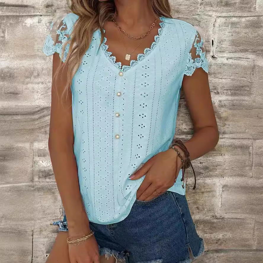 Women's blouse with romantic ruffles and unique broderie anglaise WW