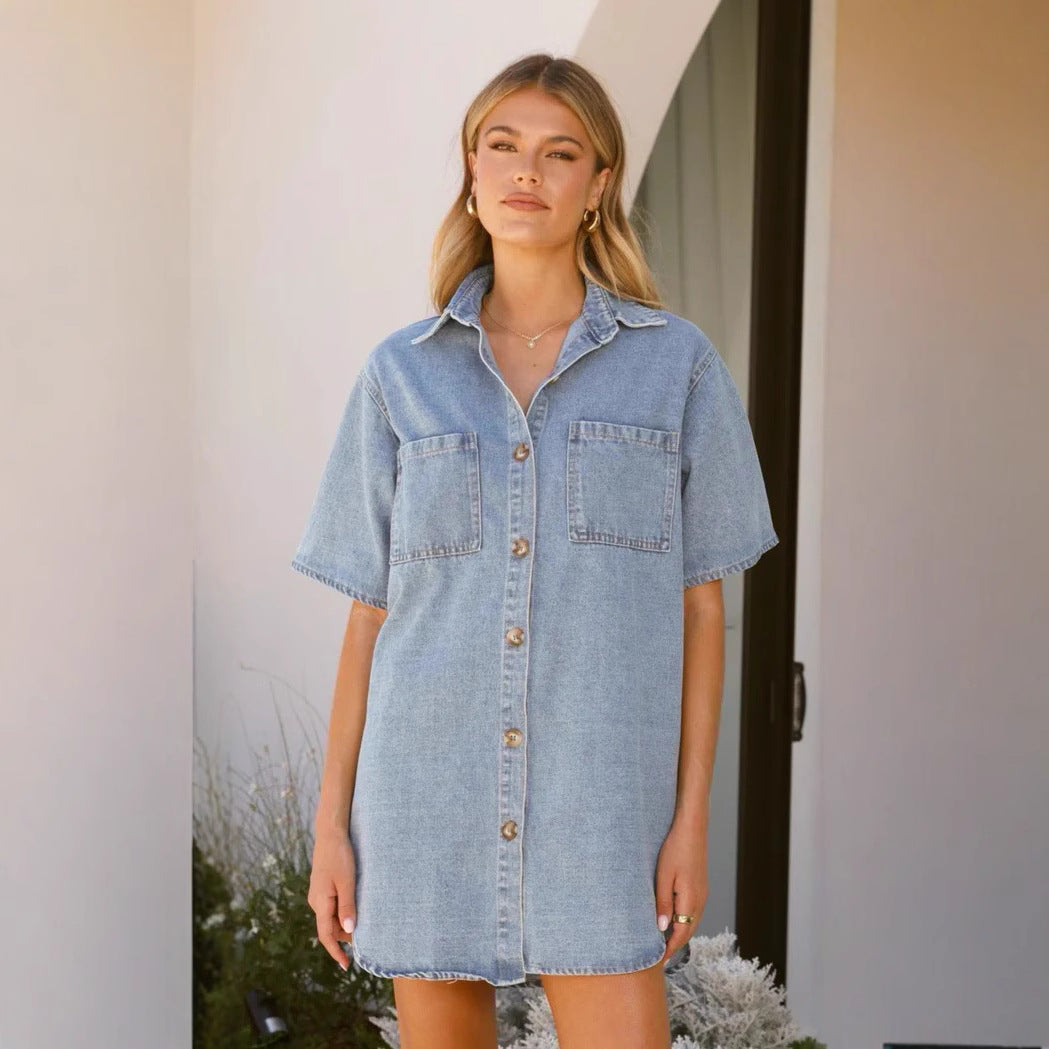 Damen Denim Camiskleid mit praktischen Taschen und angesagtem Look WW