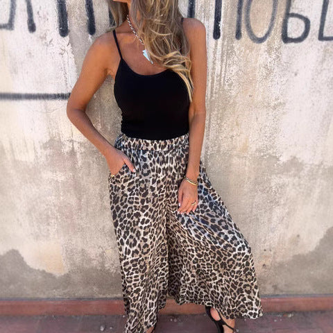 Damen weit geschnittene Palazzohose mit leopardenmuster WW