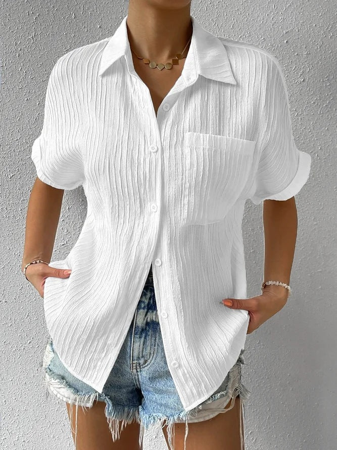 Women's short-sleeved blouse with textured upper WW