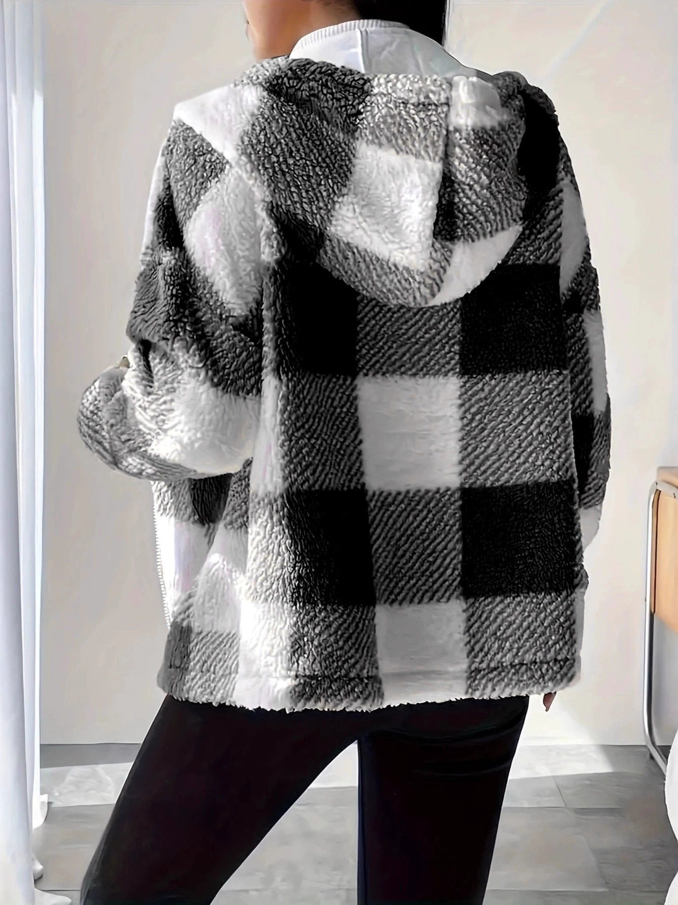 WW | Kariert Teddy Hoodie Jacke | Warm und Bequem für den Winter
