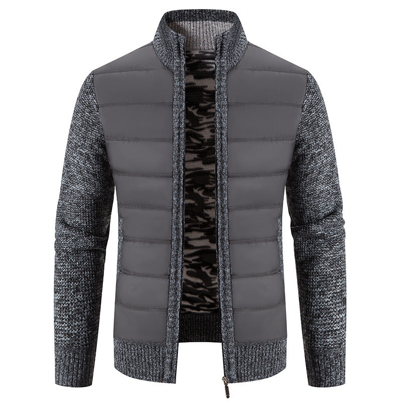 WW | Herren Winter Steppjacke mit gestrickten Ärmeln und Reißverschlussverschluss
