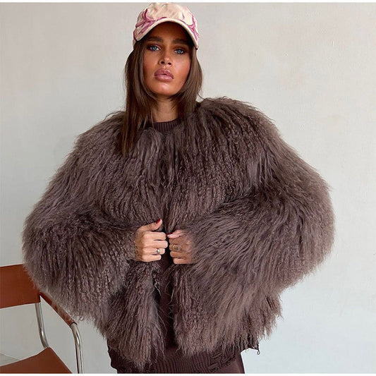 Women's fashion plush fur coat WW