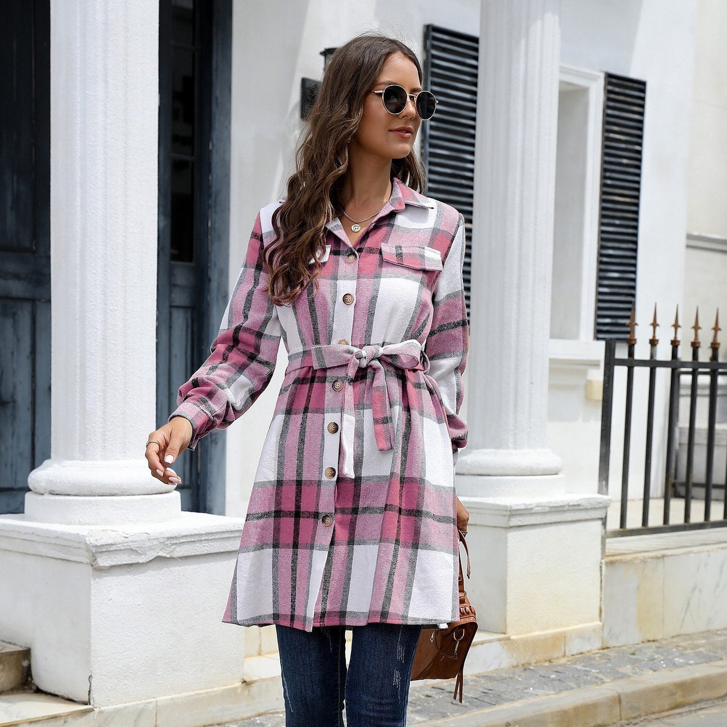 WW | Hemdblusenkleid - Verstellbarer Taillengürtel - Weiche Flanellmischung - Lässiger Herbststil