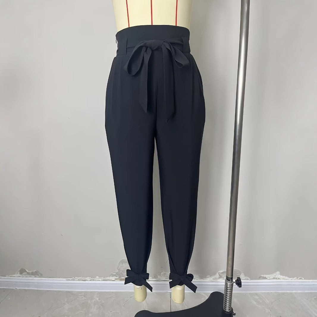WW | elegant chino trousers with tie belt and relaxed cuffs
