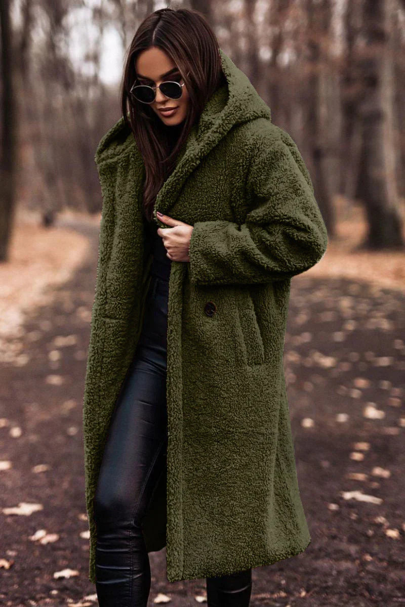 WW | Teddy Coat - Plus Size - Soft Fleece - Hood - Long Open Front