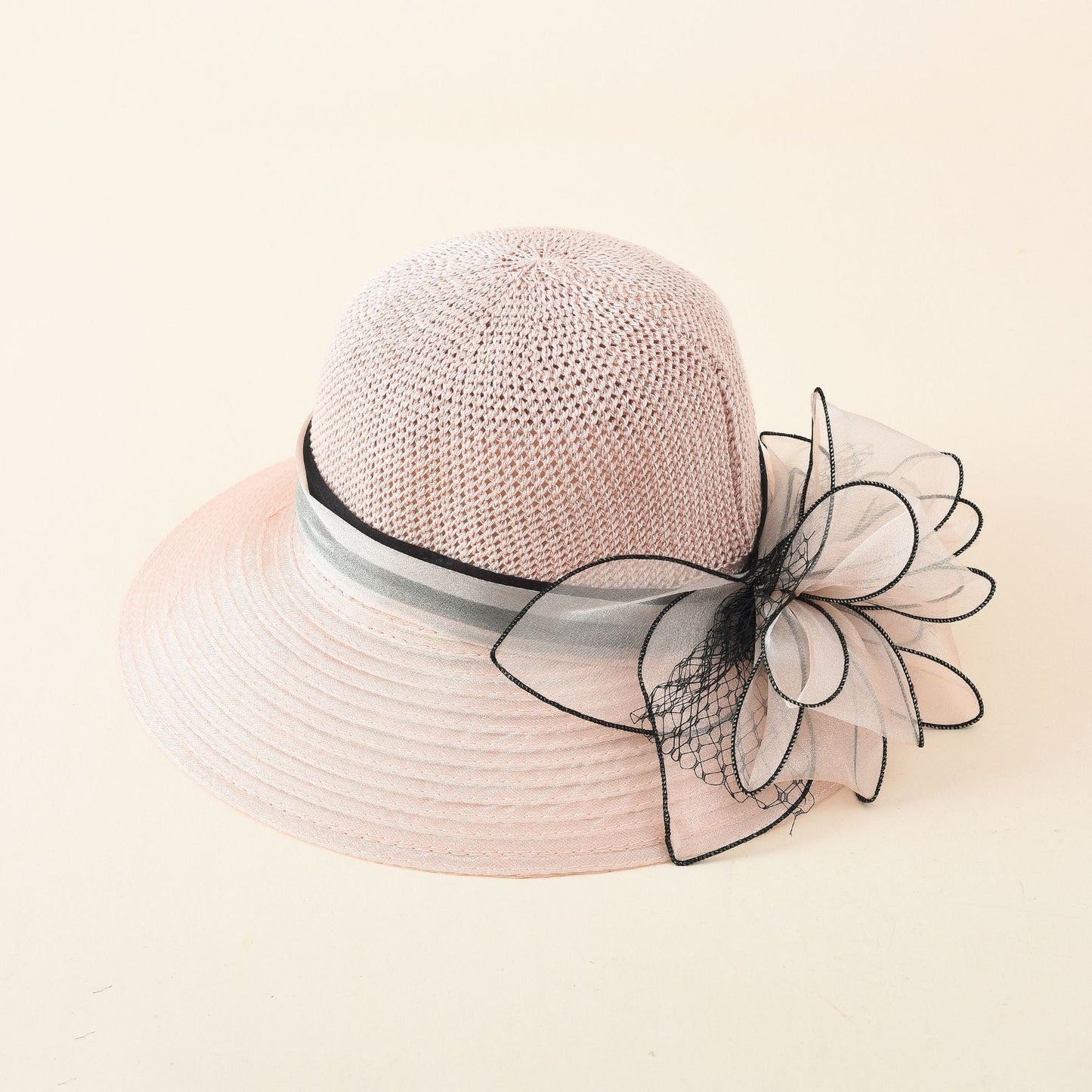 Damen eleganter Sonnenhut mit feiner Schleifenverzierung und breiter Krempe WW