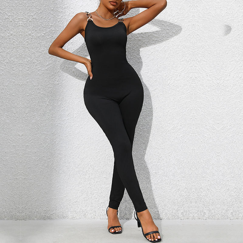 Women's Jumpsuit with Decorative Shoulder Rings WW