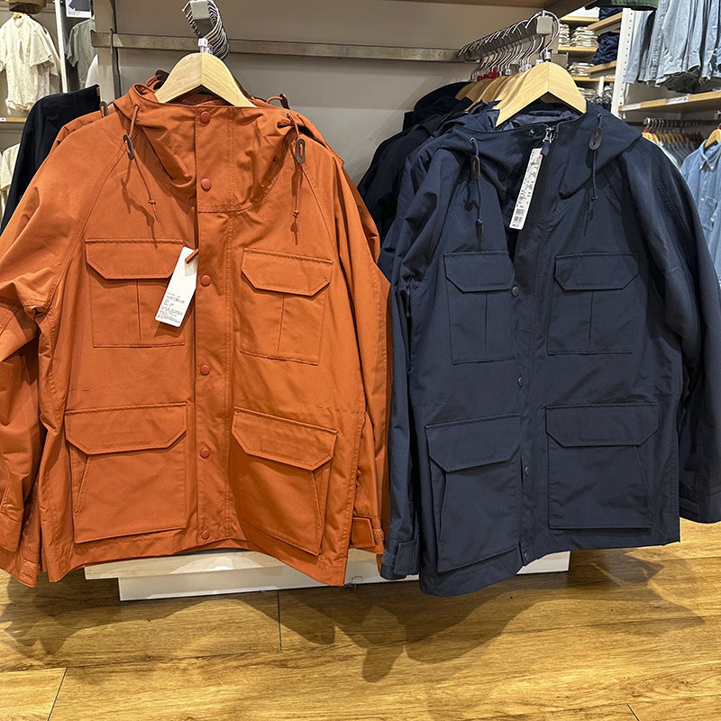 WW | Vintage Winddichte Arbeitsjacke Mit Kapuze Und Mehreren Taschen