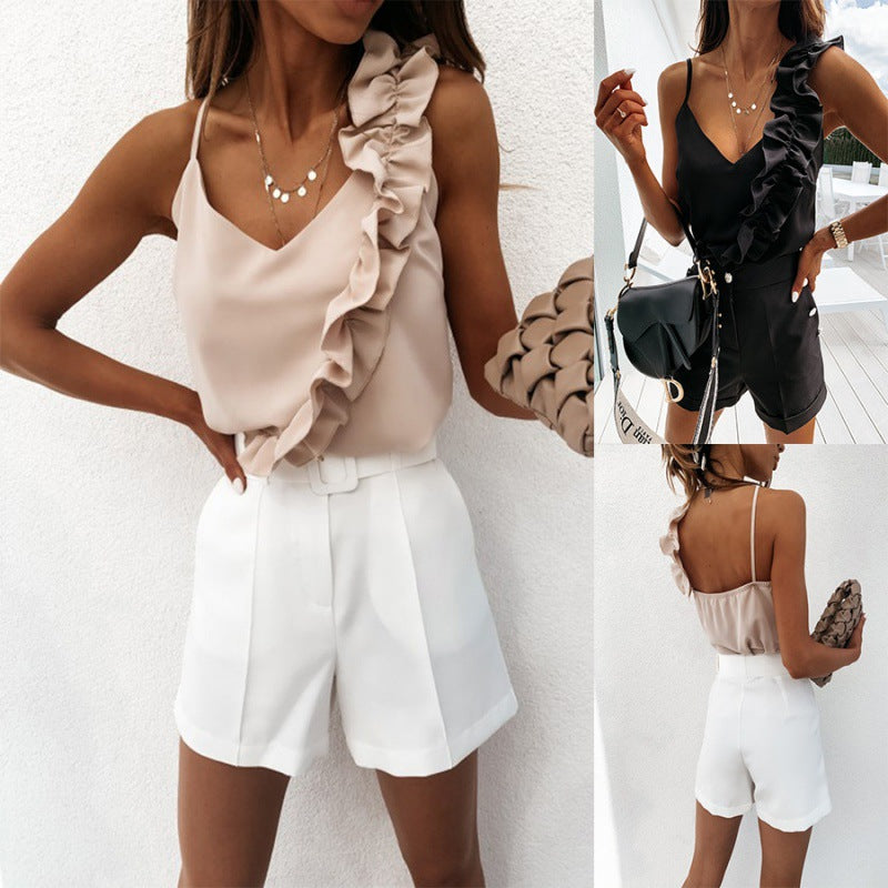 Damen Top mit Rüschen und elegantem V-Ausschnitt WW