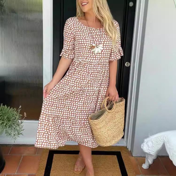 WW | Sommer Rundhals Bedrucktes Kurzarmkleid