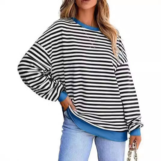 Damen lässiger Sweater mit breiten Streifen WW