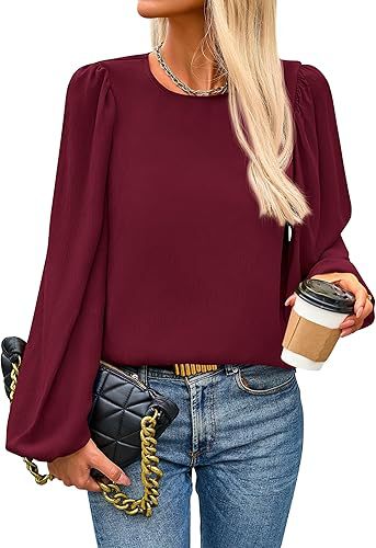 Damen Bluse mit angeschnittenen Ärmeln und eleganten Puffärmeln WW