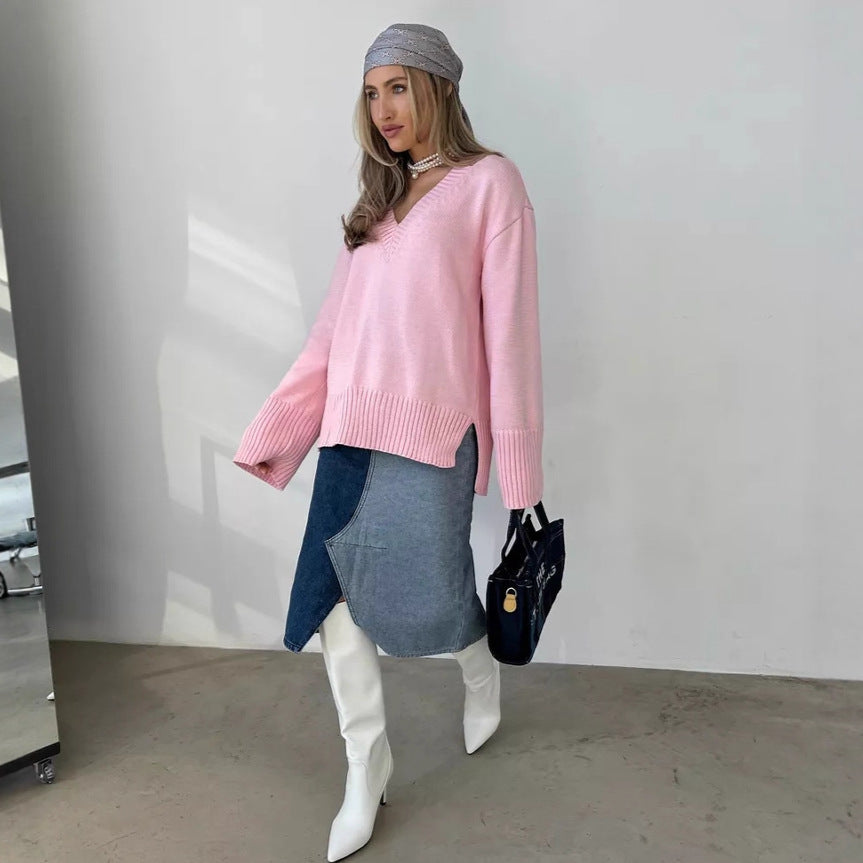 Damen V-Ausschnitt Pullover mit luxuriösem Strickmuster WW