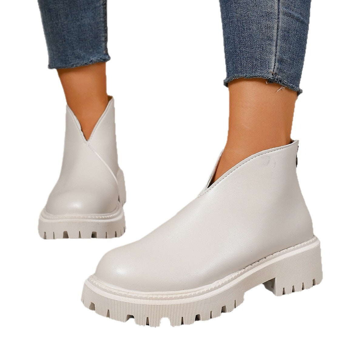 Damen Modische Chelsea-Boots mit trendigem Plateau und rutschfester Sohle WW