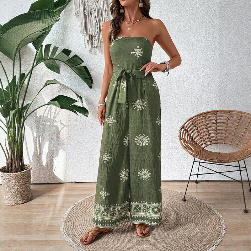 Women's Jumpsuit with Off-the-Shoulder Design and Elegant Tie Belt WW
