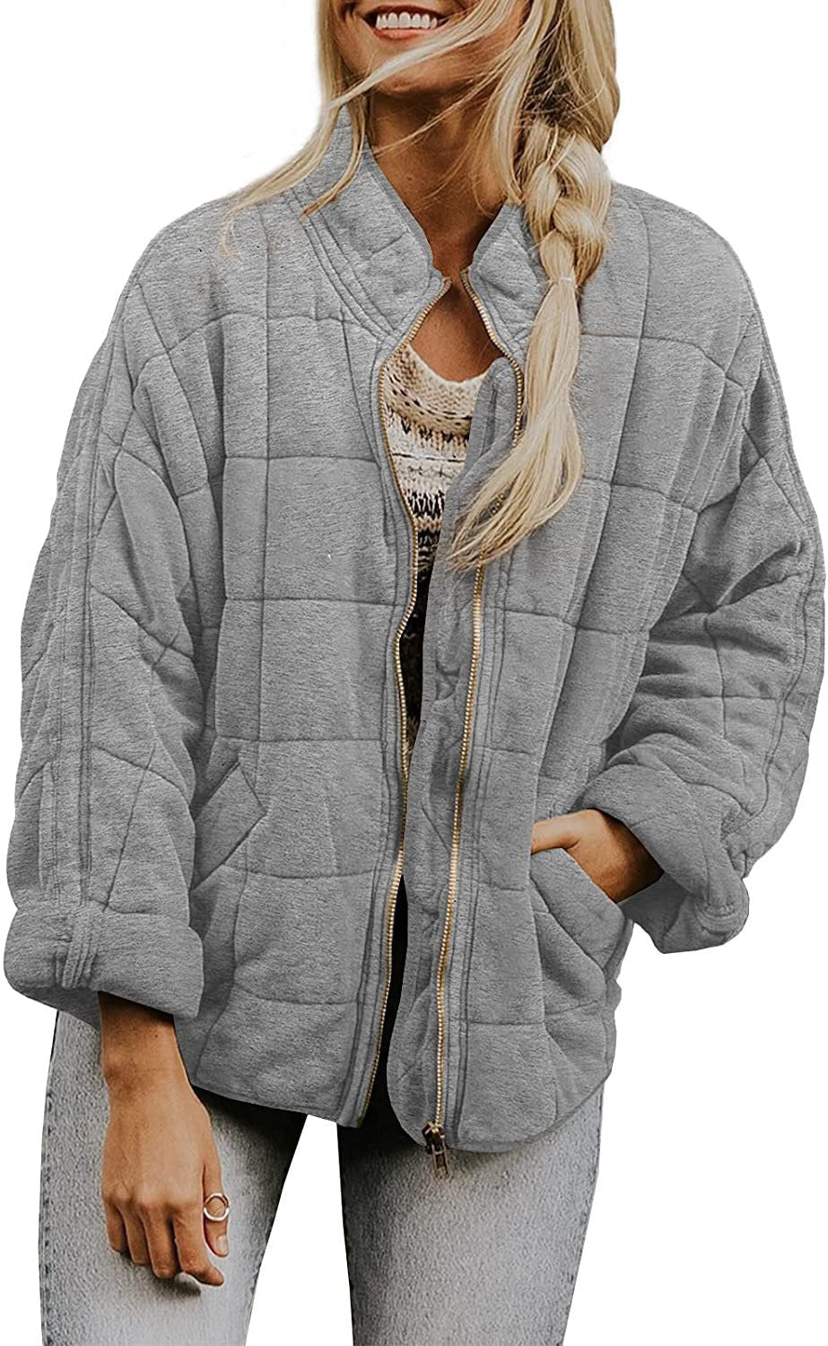 Women's Quilted Hooded Jacket with Zipper and Pockets WW