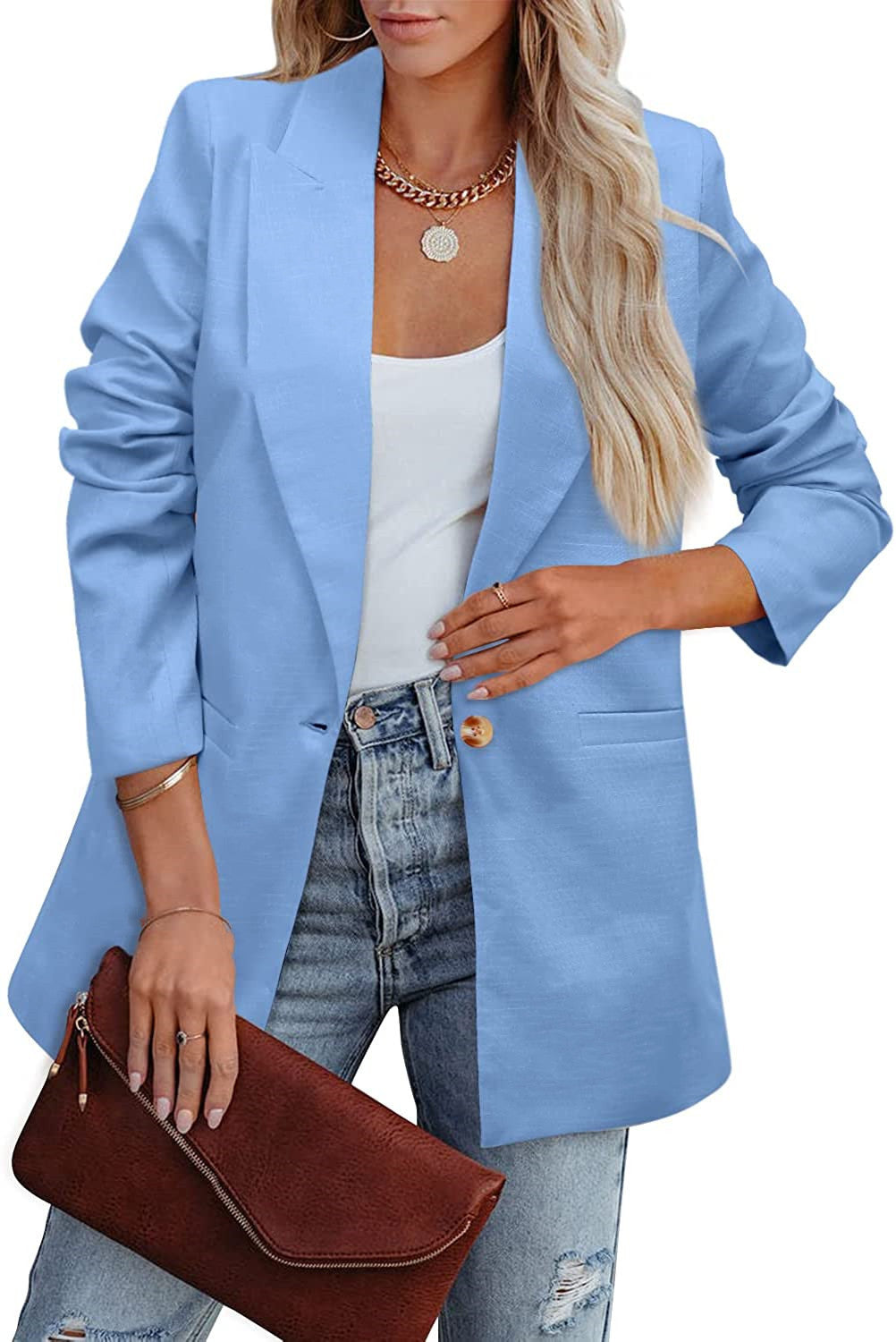 WW | Doppelreihiger Blazer mit Gerafften Ärmeln und Taschen