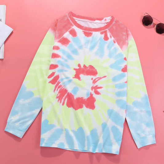 Women's long-sleeve T-shirt with modern tie-dye pattern and casual cut WW