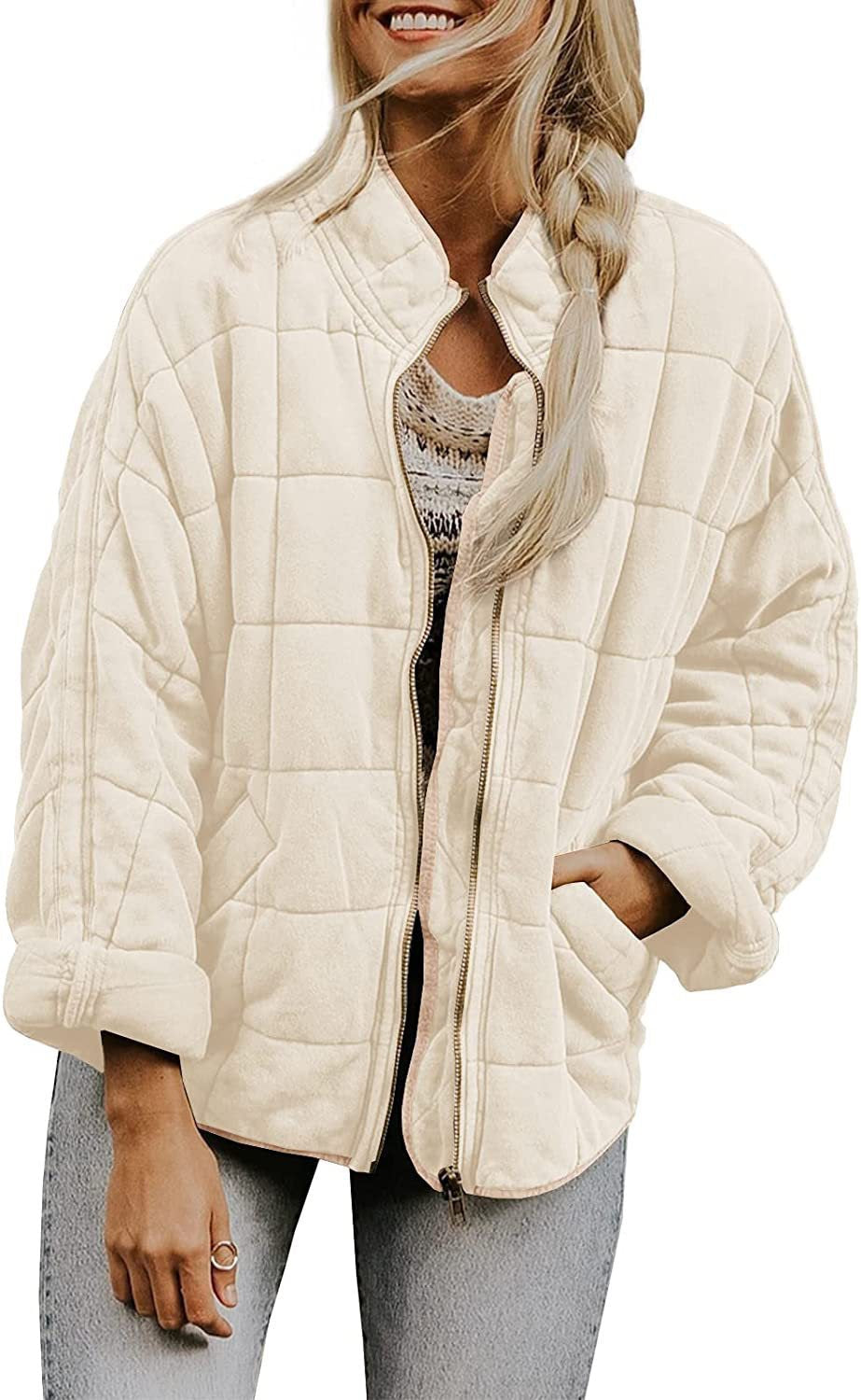 Women's Quilted Hooded Jacket with Zipper and Pockets WW