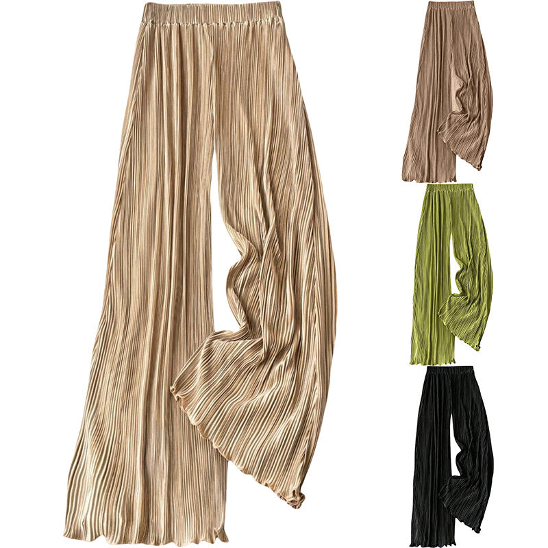 Damen plissierte Sommerhose mit hohem Bund und elastischem Taillenbund WW