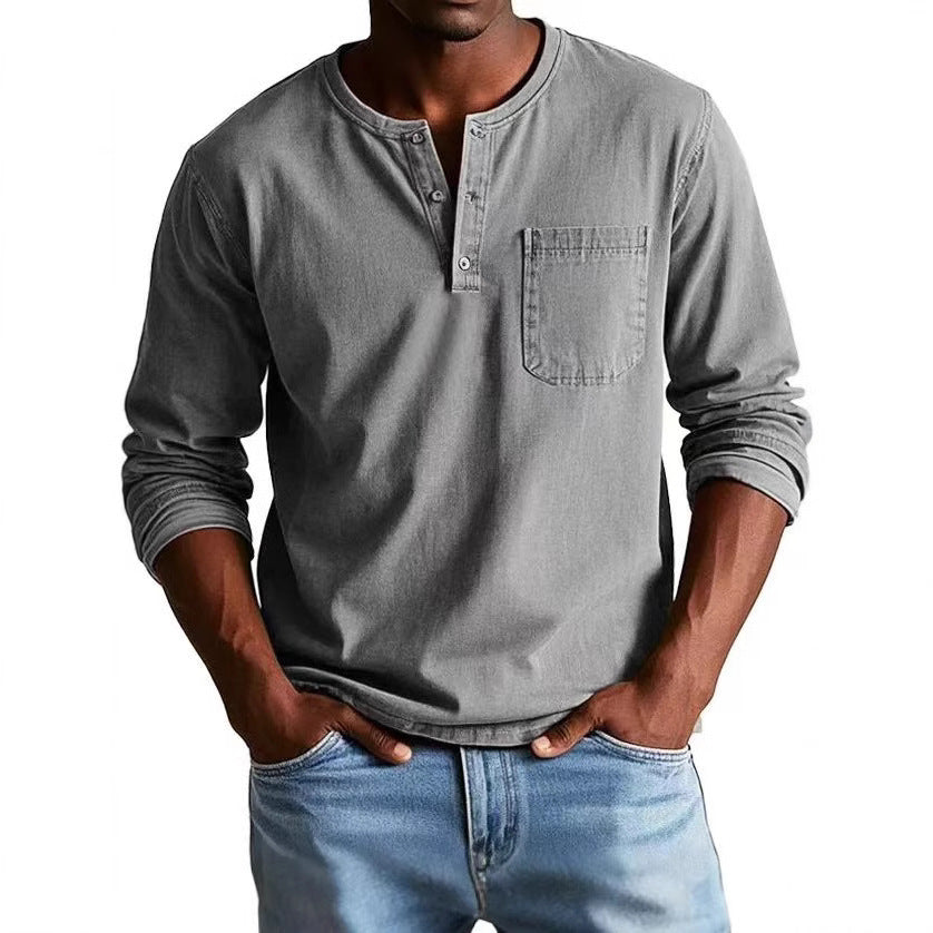WW | Long-Sleeve T-Shirt Slim Fit Breathable Fabric Button Placket And Chest Pocket